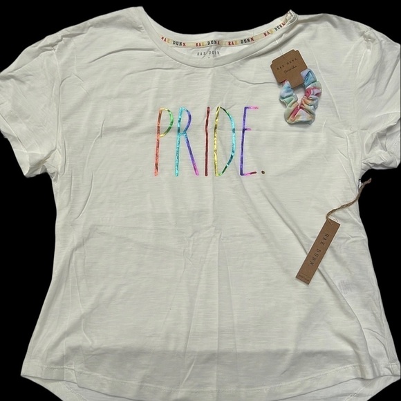 Rae Dunn Rainbow Pride Shirt with Tie Dye Scrunchie NWT Size S - Picture 8 of 10